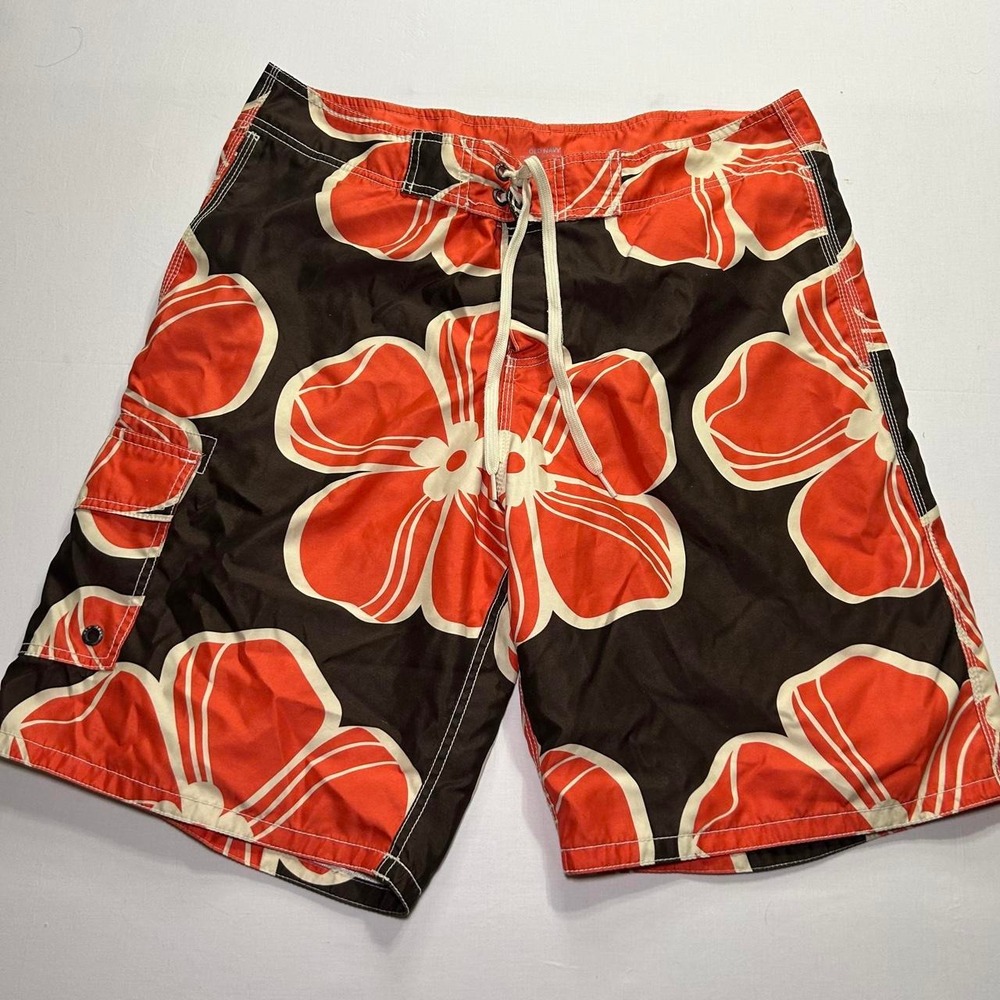 Y2K Baggy Orange Hibiscus Floral Surf Shorts